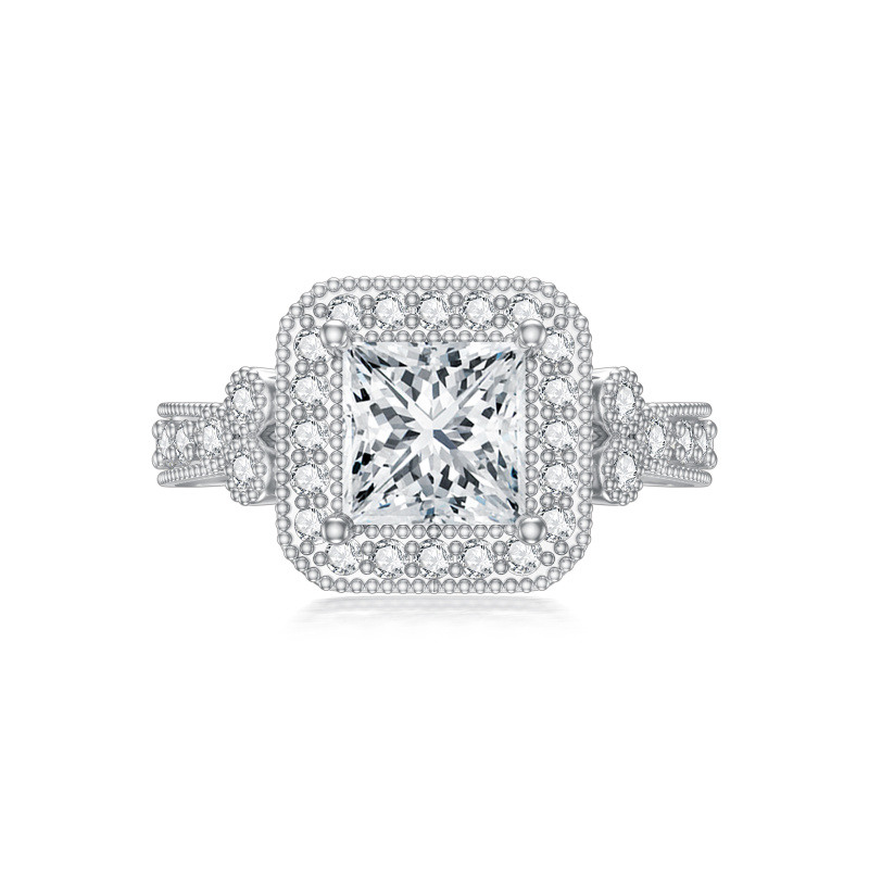 Anillo de compromiso personalizado de platino con diamante de laboratorio y moissanita chapado en oro blanco-3