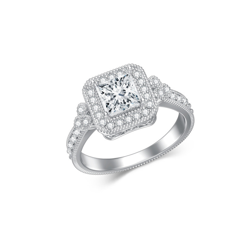 Anillo de compromiso personalizado de platino con diamante de laboratorio y moissanita chapado en oro blanco-5