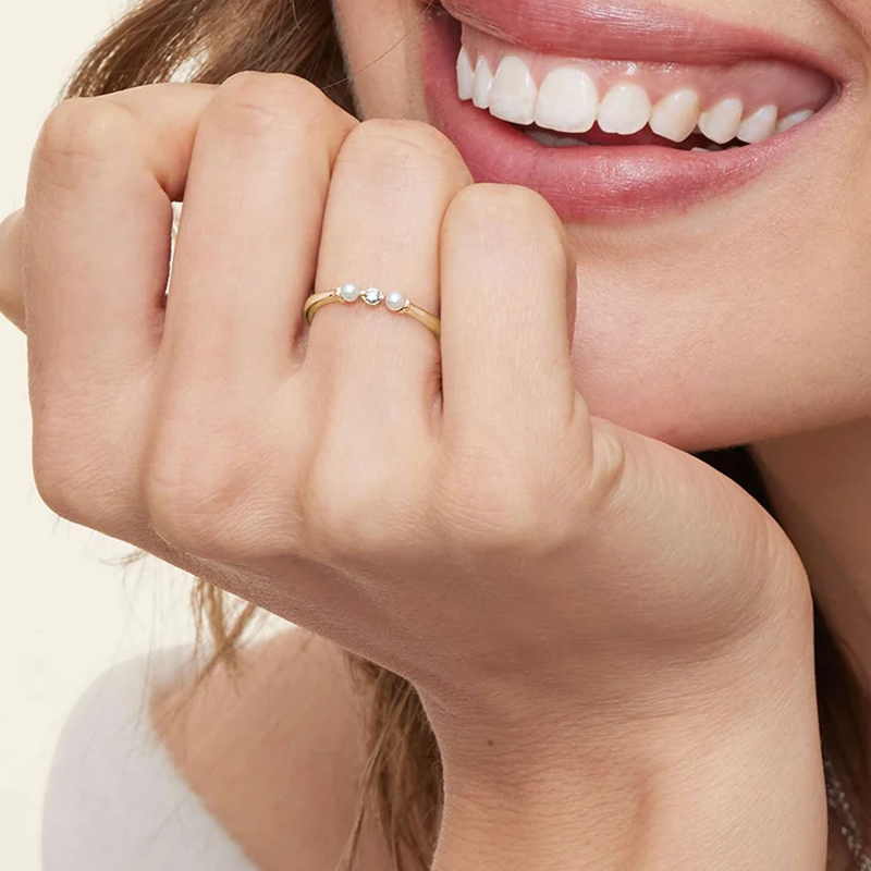 10K White Gold Lab Created Diamond & Pearl Custom Personalized Engraving Wedding Ring F/G Color SI1 Clarity 3EX-2