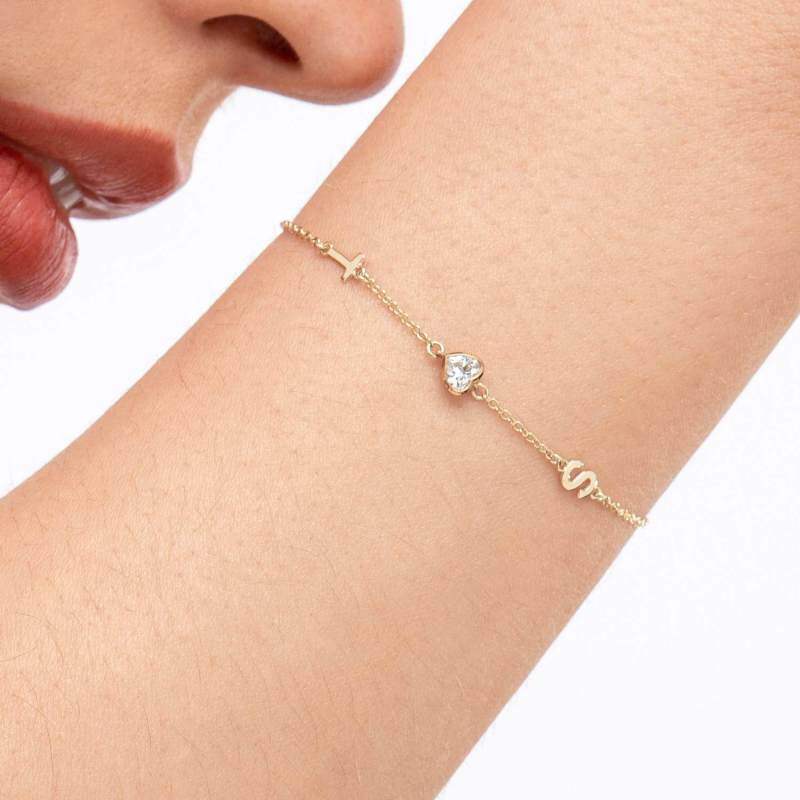 Armband aus 14-karätigem Gold mit im Labor hergestellten Diamanten und personalisiertem Anfangsbuchstaben-2