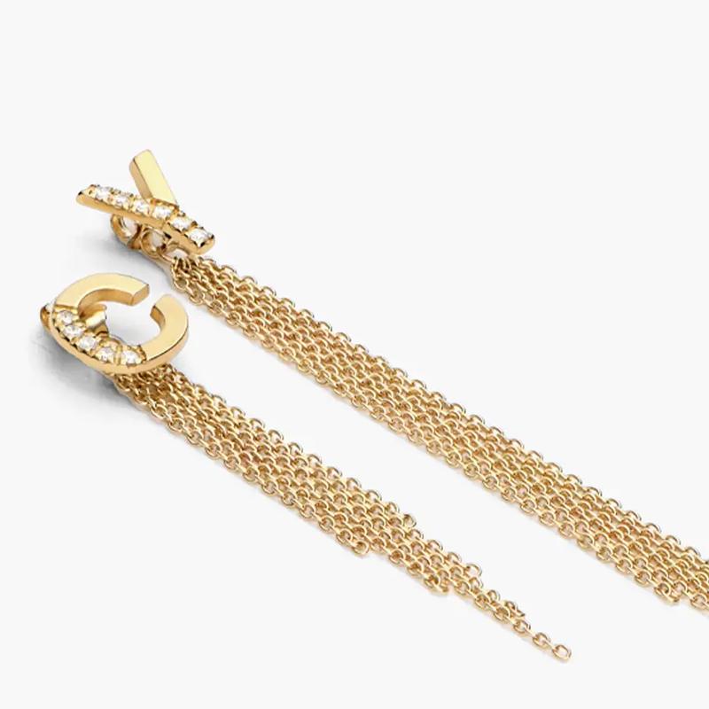 Pendientes colgantes personalizados con iniciales y diamantes creados en laboratorio, en oro de 14 quilates, para mujer.-3