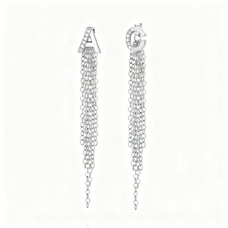 Boucles d'oreilles pendantes personnalisées avec initiale en or blanc 10 carats et diamants de laboratoire-1