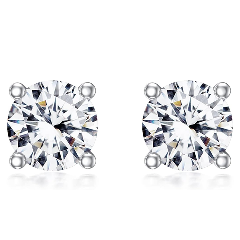 Boucles d'oreilles puces rondes en or blanc 10 carats avec diamants de laboratoire pour femmes-2