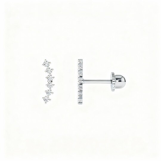 14K White Gold Lab Created Diamond Sisters Stud Earrings