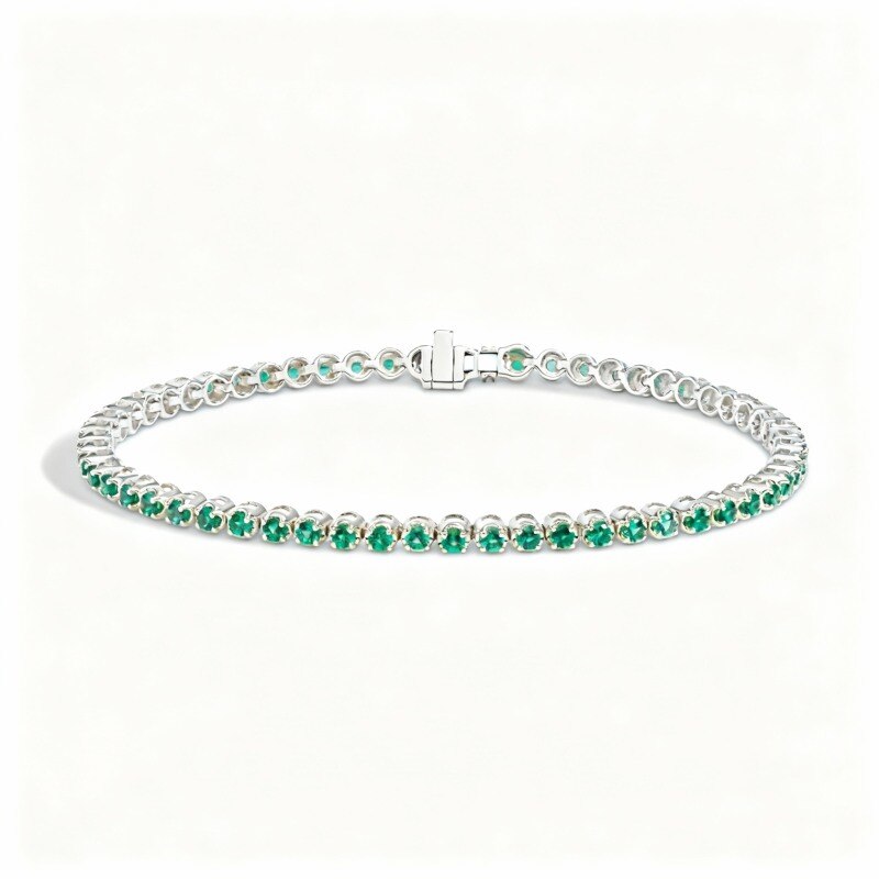 Bracelet chaîne de tennis pour couple en or rose 14K avec émeraudes créées en laboratoire-1