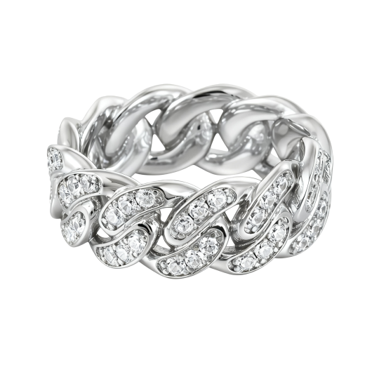 Anillo de cadena personalizado de oro blanco de 10 quilates con diamante cultivado en laboratorio