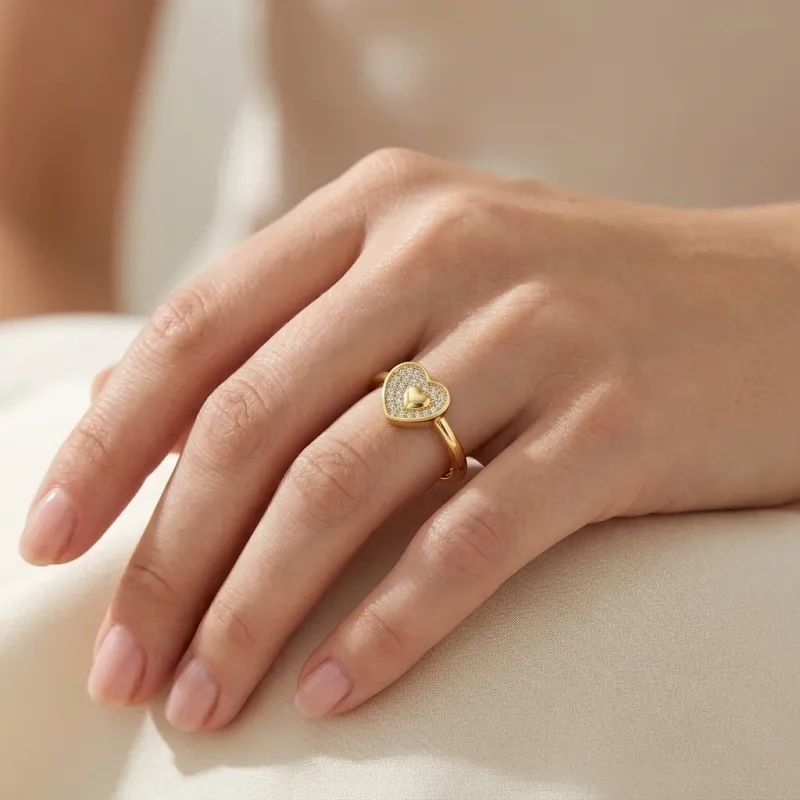 Bague de fiançailles en or blanc 18 carats avec diamant de laboratoire, gravure personnalisée et cœur, certifiée 3EX IGI.-2