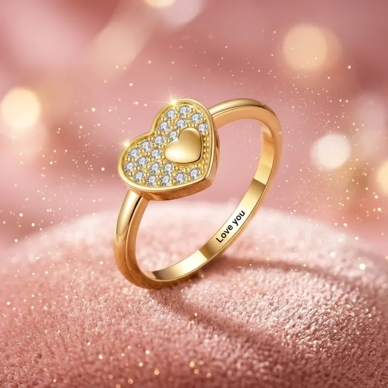 Bague de fiançailles en or blanc 18 carats avec diamant de laboratoire, gravure personnalisée et cœur, certifiée 3EX IGI.-3