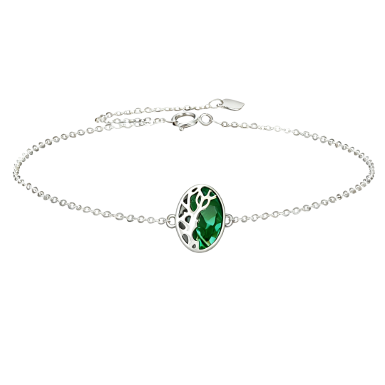 Pulsera con dije del Árbol de la Vida de esmeralda cultivada en laboratorio en oro blanco de 18 quilates