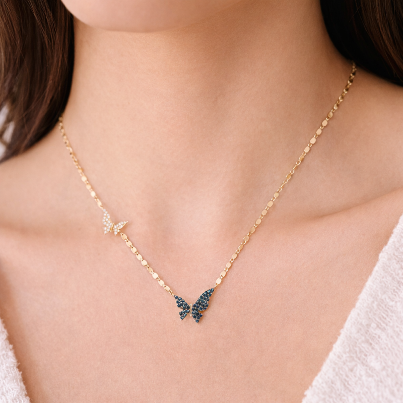 10K Rose Gold Laboratory Diamonds Butterfly Pendant Necklace-2