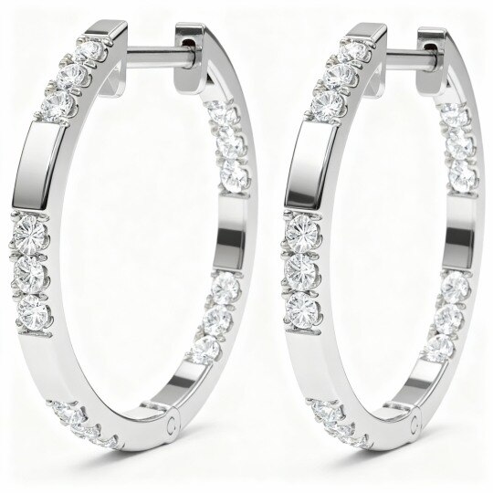 10K White Gold Laboratory Diamonds Circle Hoop Earrings