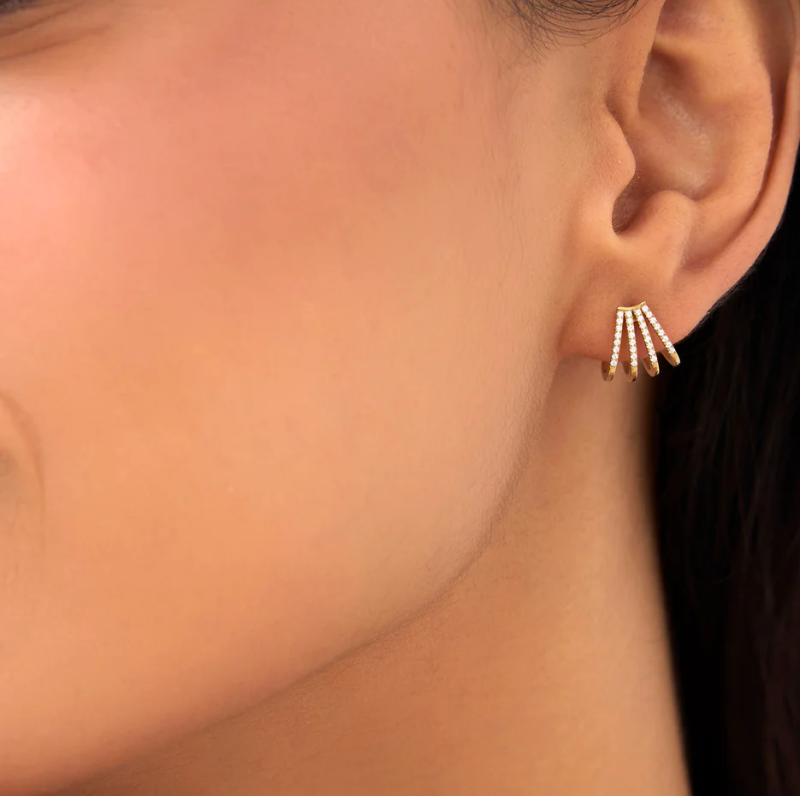 14k Multi Huggie Diamond Earrings-3