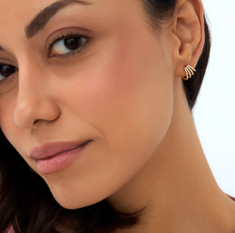14k Multi Huggie Diamond Earrings-4