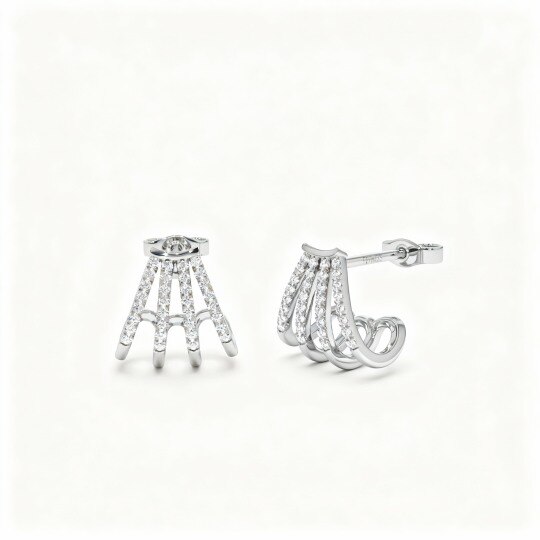10K White Gold Laboratory Diamonds Circle Stud Earrings