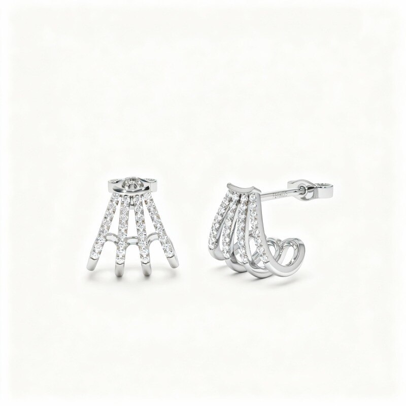 14K White Gold Laboratory Diamonds Circle Stud Earrings-1