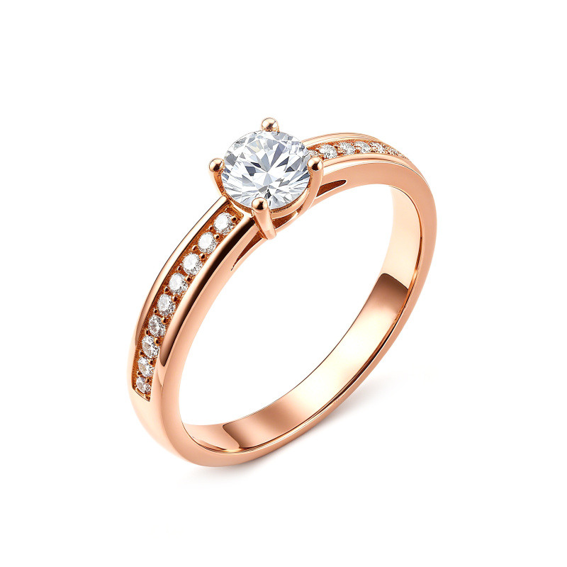 Bague de fiançailles sur mesure en or rose 10 carats, sertie de diamants de laboratoire de couleur D et de pureté VS (3EX).-5