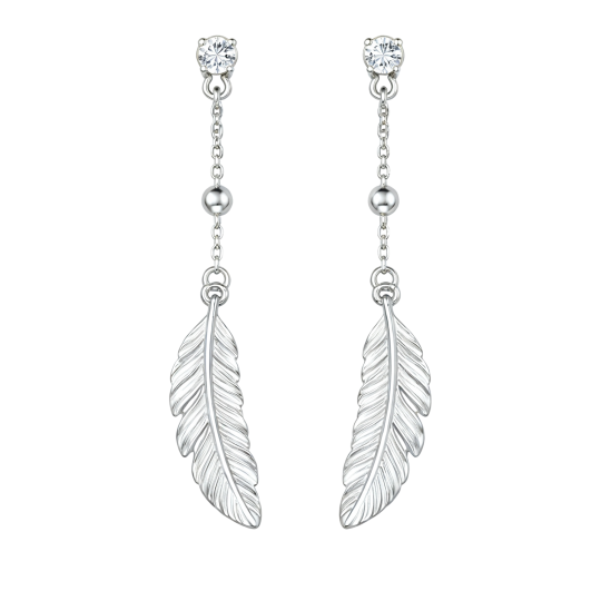 10K White Gold Laboratory Diamonds Feather Drop Earrings