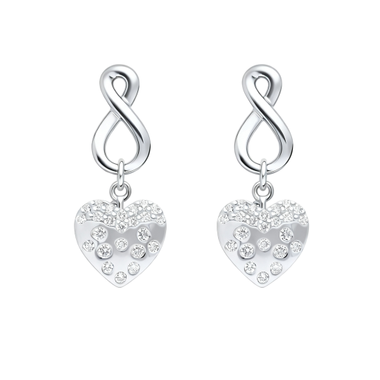 10K White Gold Laboratory Diamonds Heart & Infinity Symbol Drop Earrings