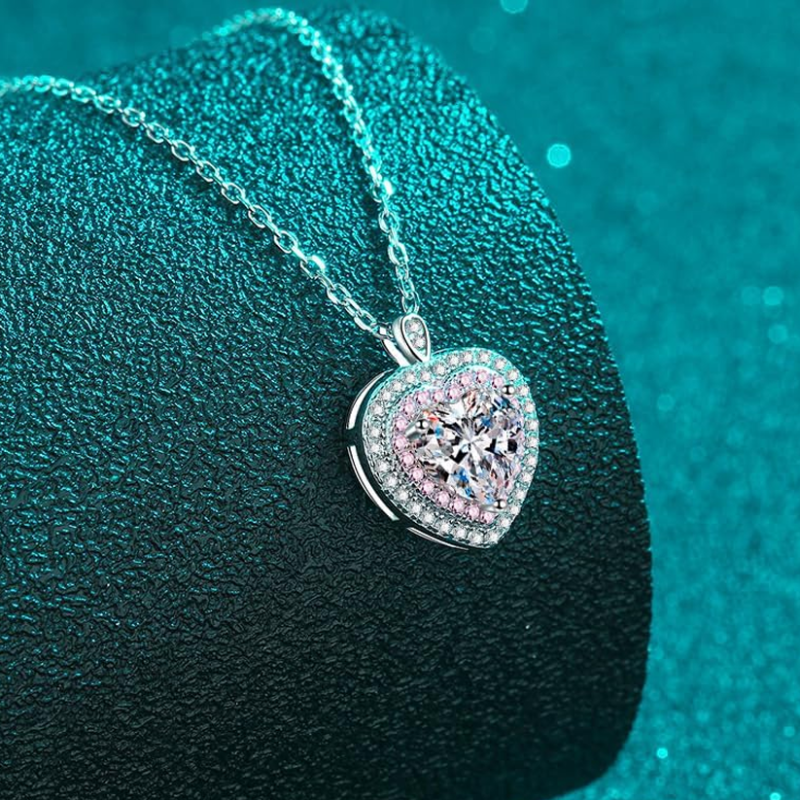 14K White Gold 1CT Lab Created Diamond Heart Pendant Necklace-3