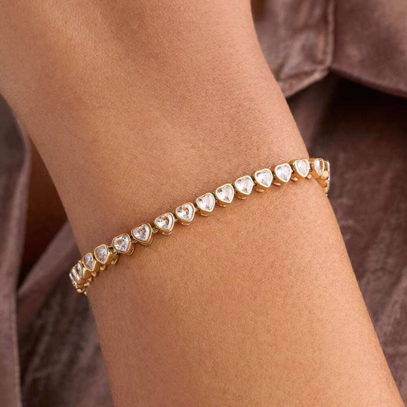 14K White Gold Laboratory Diamonds Heart Tennis Bracelet-2