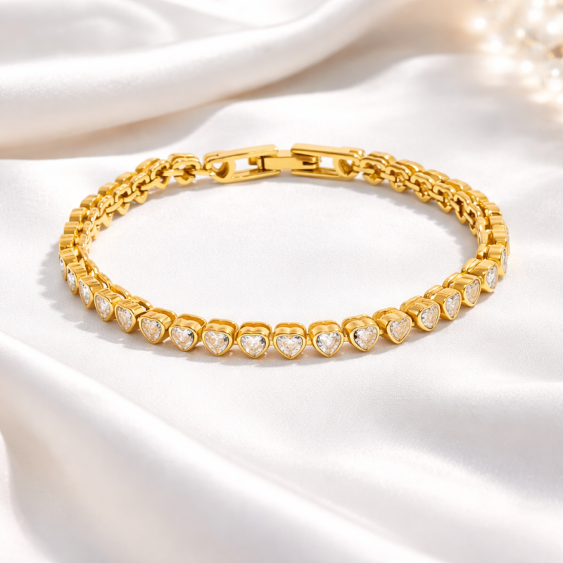 14K White Gold Laboratory Diamonds Heart Tennis Bracelet-3