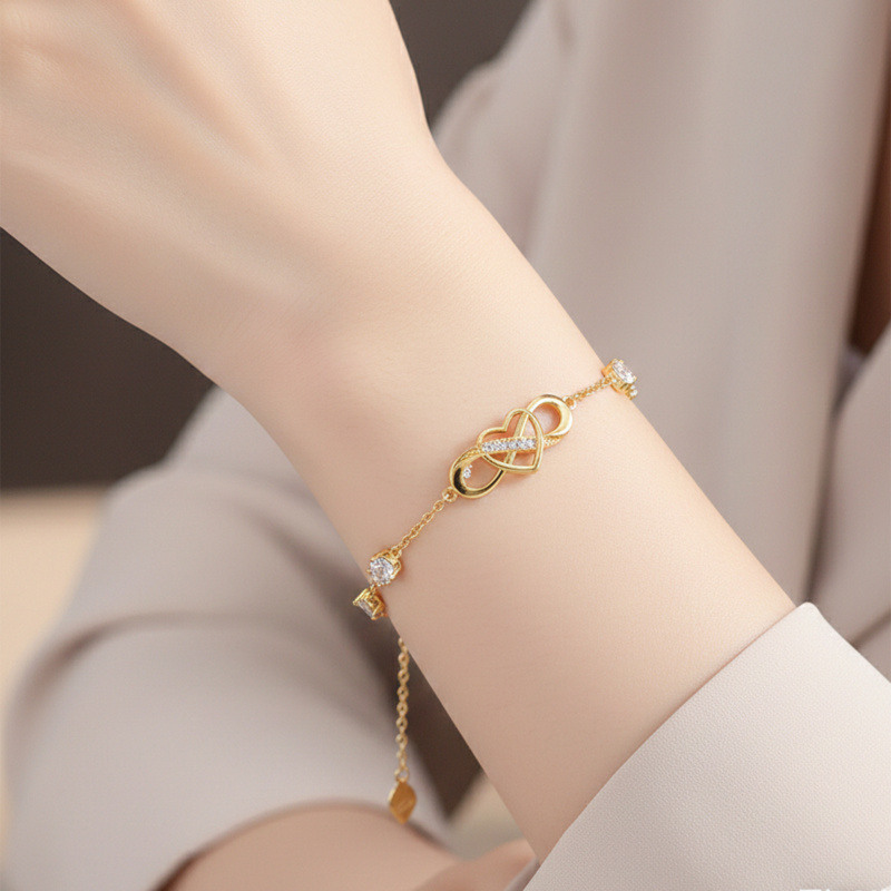Pulsera de Abalorios con Símbolo del Infinito de Oro de 18K con Diamantes de Laboratorio-2