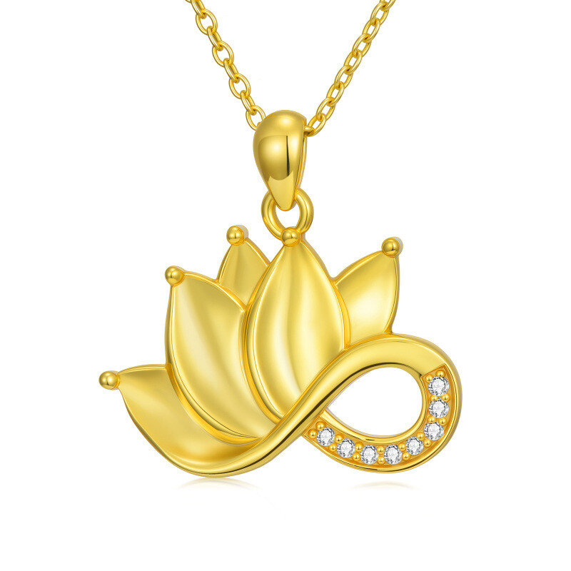 Collier pendentif lotus en platine plaqué or blanc et diamants de laboratoire-1