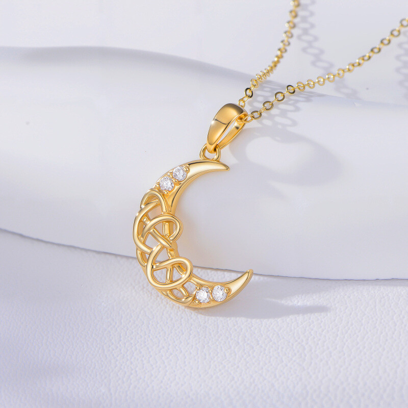 10K Gold Laboratory Diamonds Moon Pendant Necklace-3
