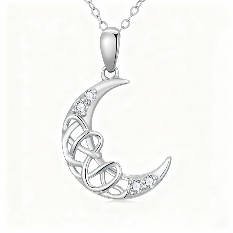 10K White Gold Laboratory Diamonds Moon Pendant Necklace-1