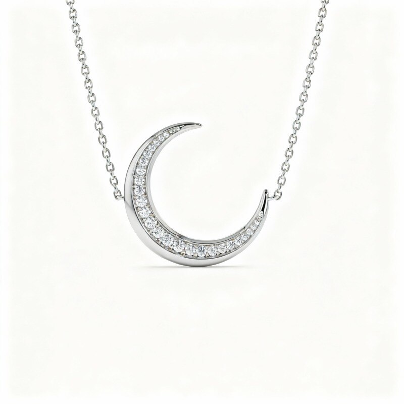 Collar con colgante de luna de oro blanco de 14 quilates y diamantes de laboratorio-1