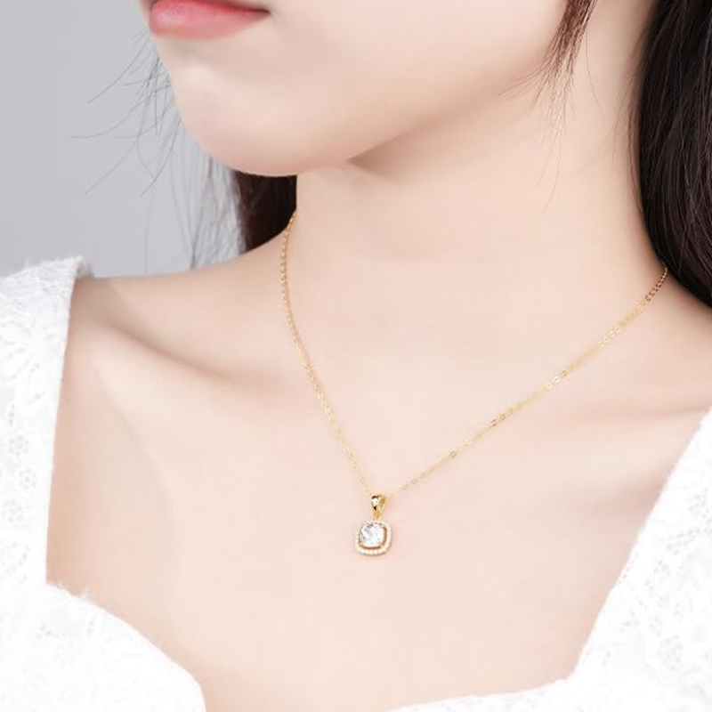 Collar con colgante de oro de 10 quilates y diamante creado en laboratorio de 1,25 quilates-2