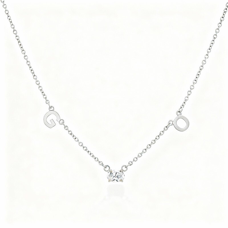 Collar con colgante de inicial personalizada con diamantes de laboratorio en oro blanco de 14 quilates-1