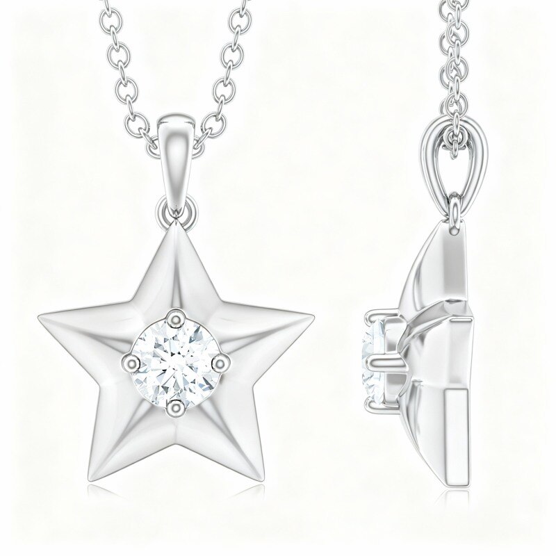 10K White Gold Laboratory Diamonds Star Pendant Necklace-1