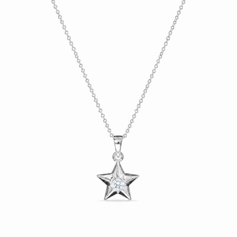 Platinum with White Gold Plated Laboratory Diamonds Star Pendant Necklace-1