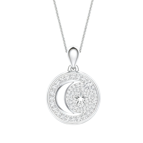 10K White Gold Laboratory Diamonds Star & Sun Pendant Necklace for Men