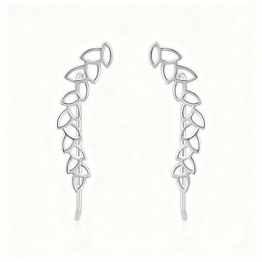 14K White Gold Leaves Climber Earrings