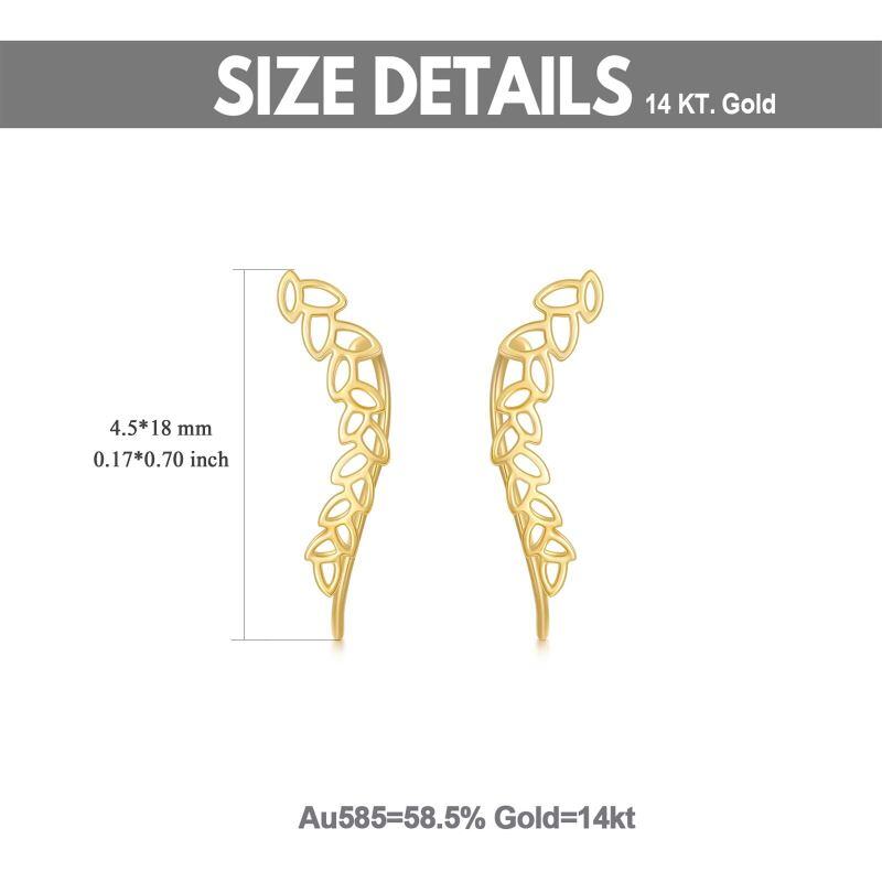 Pendientes trepadores de hojas de oro de 10 quilates-5
