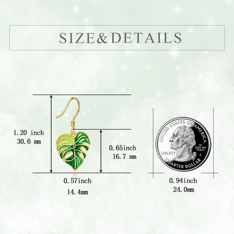 Boucles d'oreilles pendantes en or rose 14 carats en forme de feuilles-5