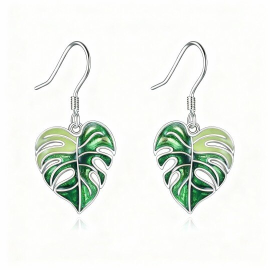 9K White Gold Leaves Drop Earrings