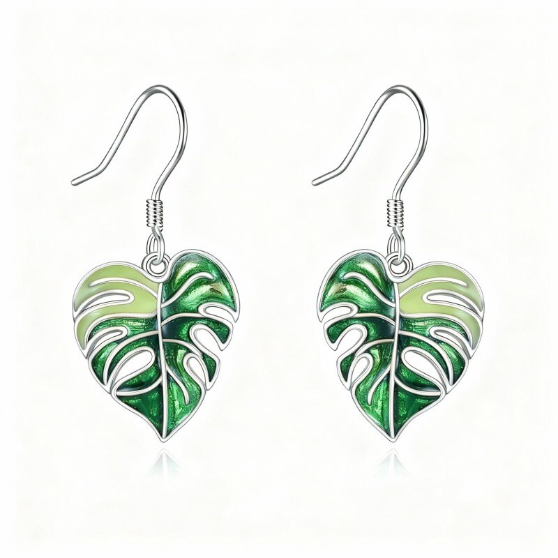 Pendientes colgantes de hojas de oro blanco de 14 quilates-1