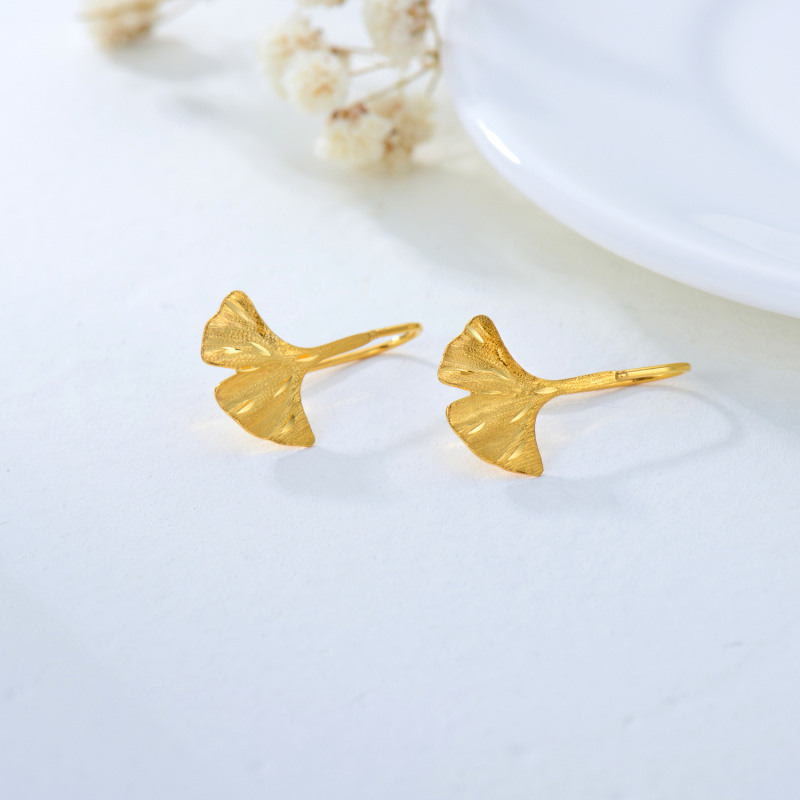 Pendientes colgantes de hojas de oro de 18 quilates-4