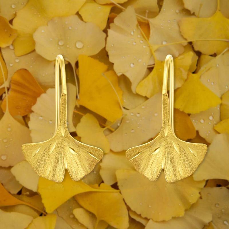 Pendientes colgantes de hojas de oro de 18 quilates-5