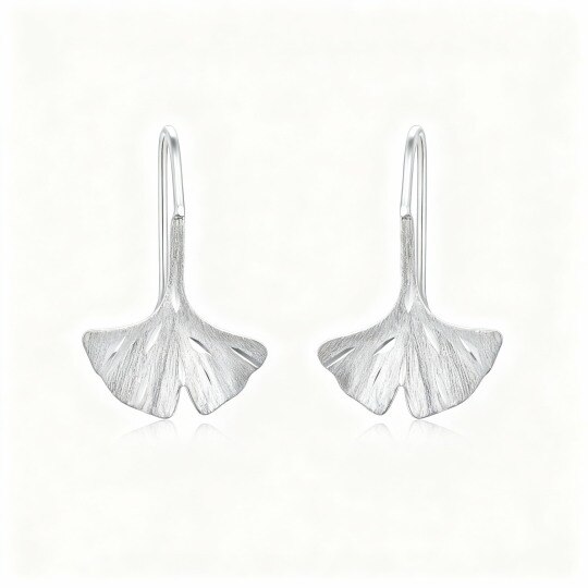 14K White Gold Leaves Drop Earrings