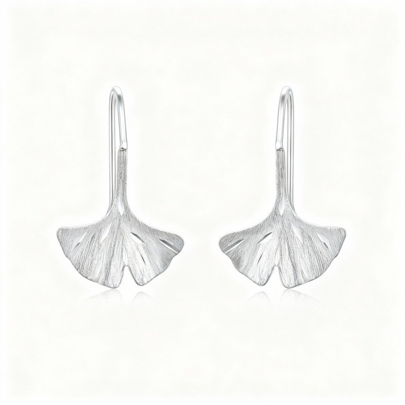 Boucles d'oreilles pendantes en or blanc 10 carats en forme de feuilles-18