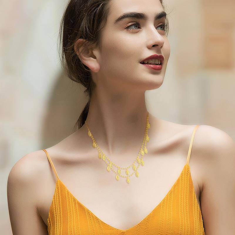 14K Gold Leaves Layered Necklace-2