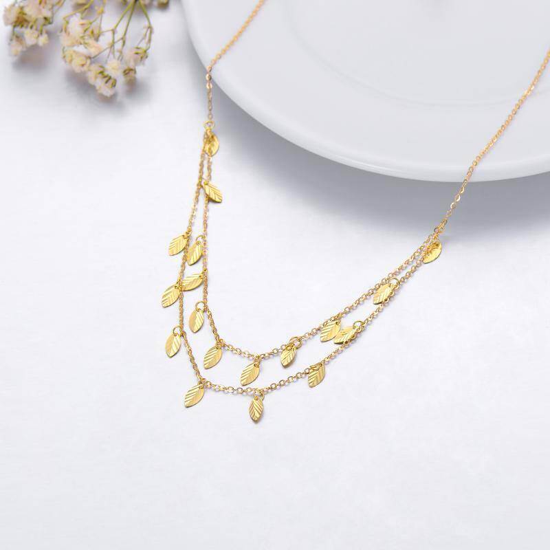 14K Gold Leaves Layered Necklace-3