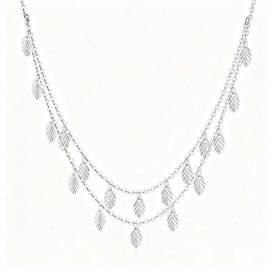 Collar de capas con hojas de oro blanco de 10 quilates