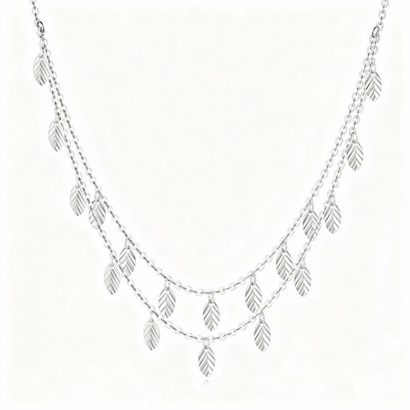 Collier à plusieurs rangs de feuilles en or blanc 10 carats-20