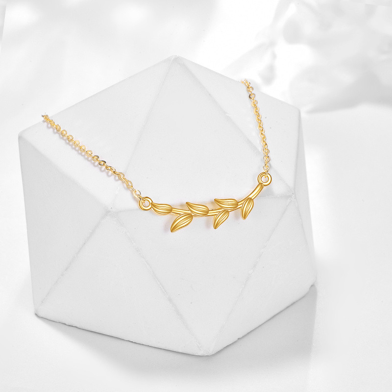 Collier pendentif feuilles en or blanc 10 carats-3
