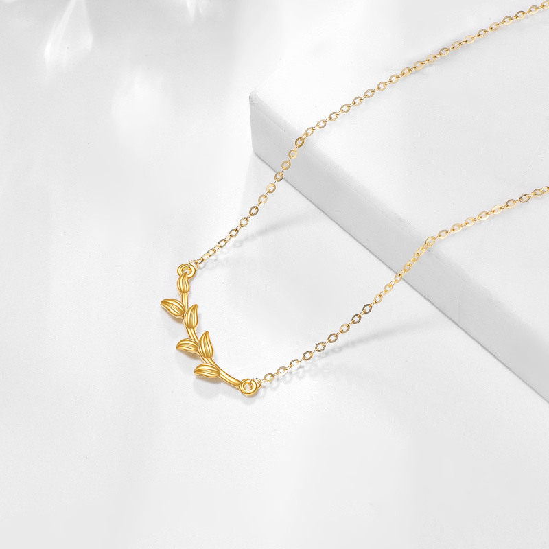Collier pendentif feuilles en or blanc 10 carats-4
